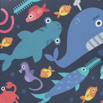 Funny Big-eyed Sea Animals Midweight Cotton Poplin