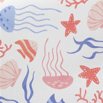 Bright Coral Jellyfish Fish Midweight Cotton Poplin