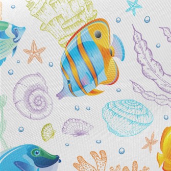 Bright Fish And Coral Midweight Cotton Poplin