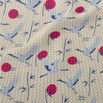 Flying Cranes And Bamboo Birdseye Piqué