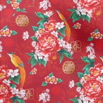 Chinese Festive Flowers And Bi Micro Fleece