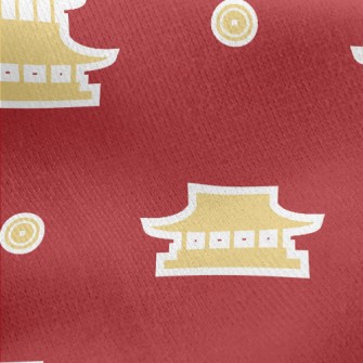 Chinese Style Building Sticker Jersey Backed Fleece
