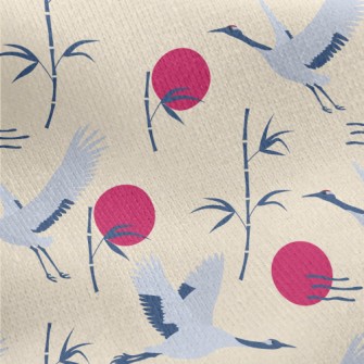 Flying Cranes And Bamboo Jersey Backed Fleece