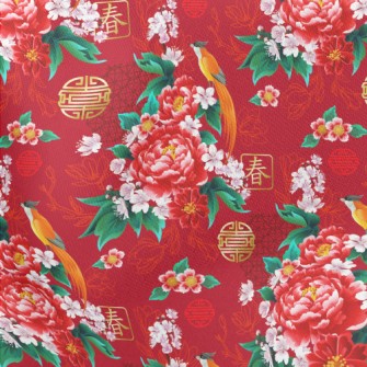 Chinese Festive Flowers And Bi Lightweight Cotton Poplin