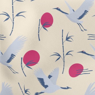 Flying Cranes And Bamboo Lightweight Cotton Poplin
