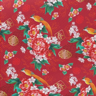 Chinese Festive Flowers And Bi Midweight Cotton Poplin