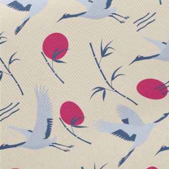 Flying Cranes And Bamboo Midweight Cotton Poplin