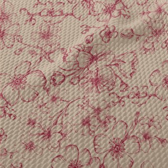 Vintage Hand Drawn Cherry Blos Birdseye Piqué