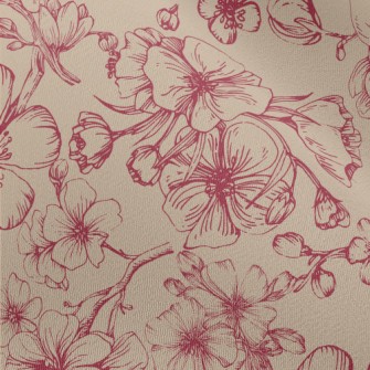 Vintage Hand Drawn Cherry Blos Chiffon