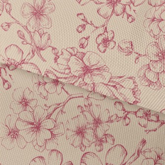 Vintage Hand Drawn Cherry Blos Waterproof Oxford