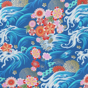 Gorgeous Flowers And Waves Twill