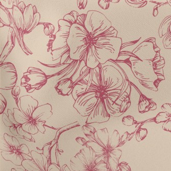 Vintage Hand Drawn Cherry Blos Stretch Ponte