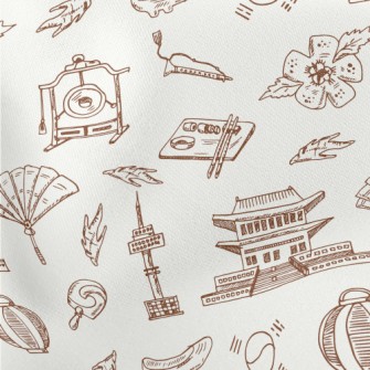 Hand Drawn Korean Elements Stretch Ponte