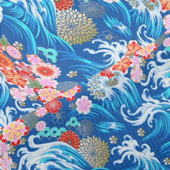 Gorgeous Flowers And Waves Piqué