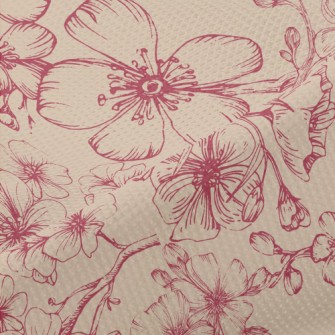 Vintage Hand Drawn Cherry Blos Piqué