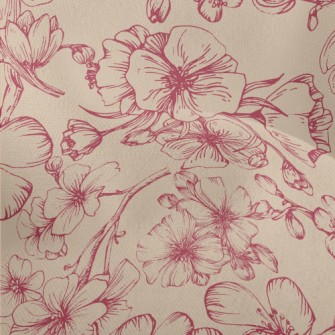 Vintage Hand Drawn Cherry Blos Lightweight Performance Linen
