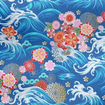 Gorgeous Flowers And Waves Jersey Backed Fleece