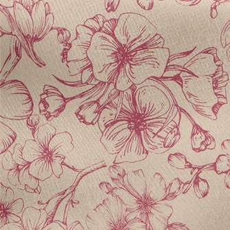 Vintage Hand Drawn Cherry Blos Jersey Backed Fleece