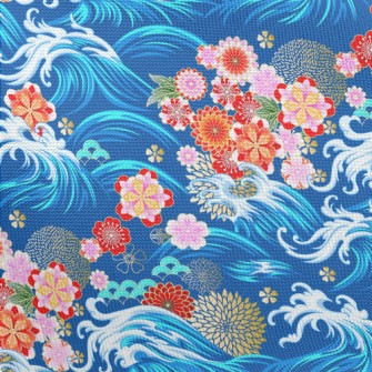 Gorgeous Flowers And Waves Pongee