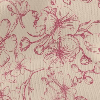 Vintage Hand Drawn Cherry Blos Stretch Jersey