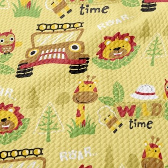 Lion Giraffe Jungle Car Birdseye Piqué