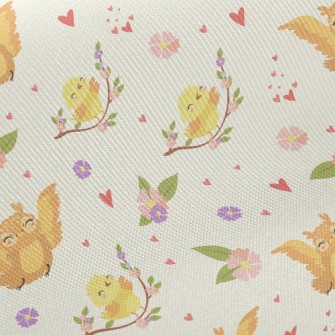 Happy Owl And Bird Twill