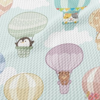 Cute Animal Hot Air Balloon Birdseye Piqué
