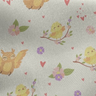 Happy Owl And Bird Jersey Backed Fleece