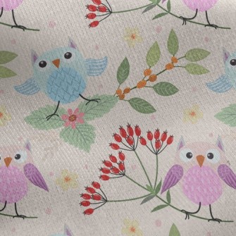 Flower Owl Jersey Backed Fleece