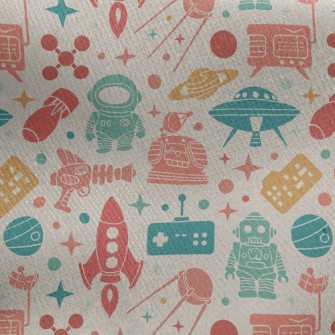 Robot Flying Saucer Rocket Jersey Backed Fleece