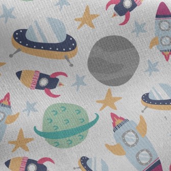 Space Planet Rocket Jersey Backed Fleece