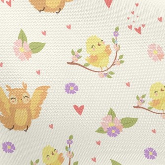 Happy Owl And Bird Pongee