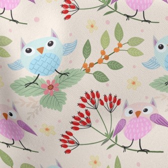 Flower Owl Lightweight Cotton Poplin