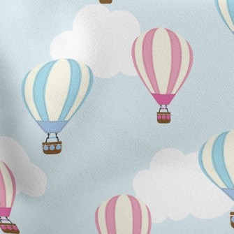 Blue Sky White Clouds Hot Air  Lightweight Cotton Poplin