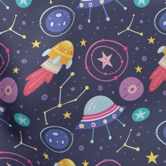 Outer Space Flying Saucer Lightweight Cotton Poplin