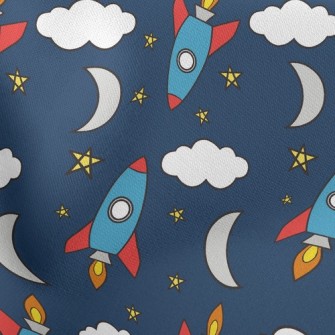 Moon And Rocket Lightweight Cotton Poplin