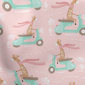 Giraffe Riding A Motorcycle Lightweight Cotton Poplin