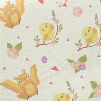 Happy Owl And Bird Midweight Cotton Poplin