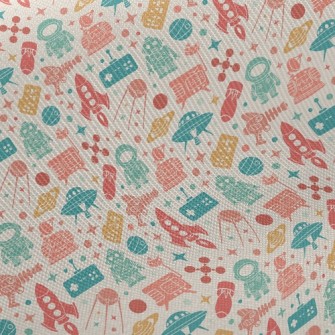 Robot Flying Saucer Rocket Midweight Cotton Poplin