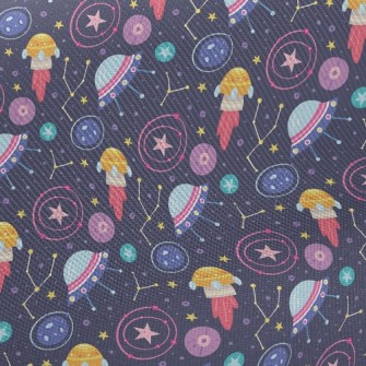 Outer Space Flying Saucer Midweight Cotton Poplin