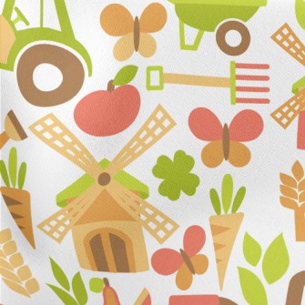 Cartoon Farm Windmill Lightweight Cotton Poplin