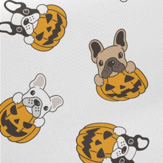 Bulldog Halloween Pumpkin Midweight Cotton Poplin