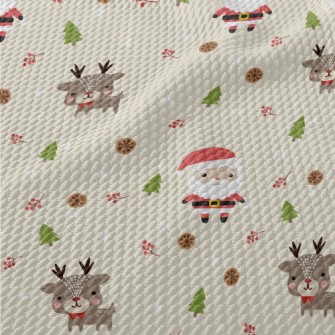 Santa Claus And Cute Elk Birdseye Piqué