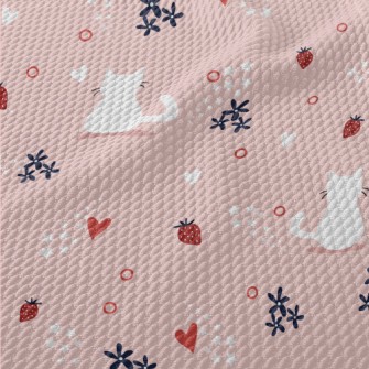 White Cat And Strawberry Birdseye Piqué