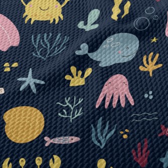 Warm And Cute Marine Life Birdseye Piqué