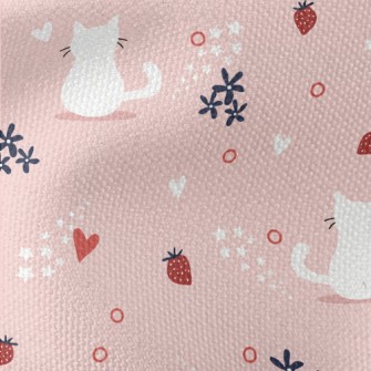 White Cat And Strawberry Waterproof Canvas