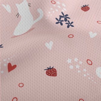 White Cat And Strawberry Athletic Mesh Flat Back