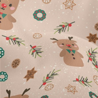 Christmas Decorations And Elk  Lightweight Performance Linen