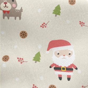 Santa Claus And Cute Elk Jersey Backed Fleece