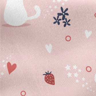 White Cat And Strawberry Jersey Backed Fleece